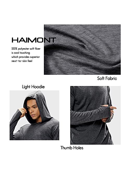 Haimont Men's Long Sleeve Lightweight Sun Hoodie UPF 50+ UV Protection Shirt Quick Dry Athletic Loose Fit with Thumbholes