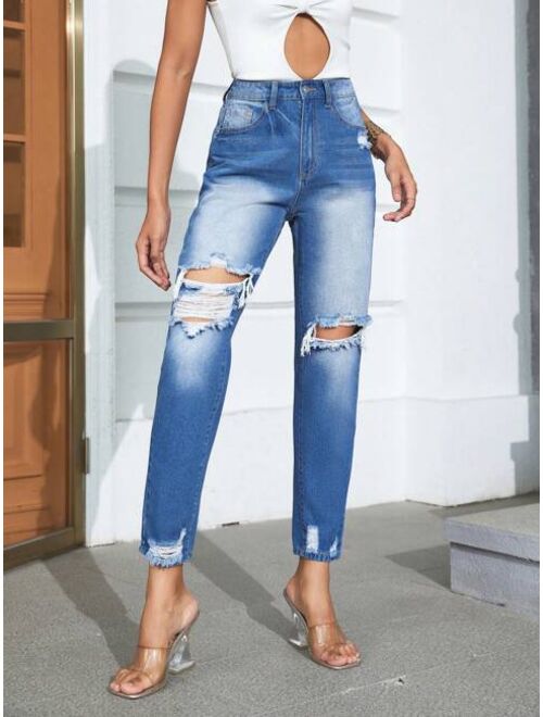 Shein High Waist Ripped Jeans