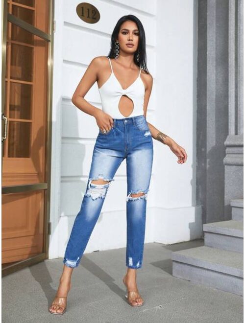 Shein High Waist Ripped Jeans