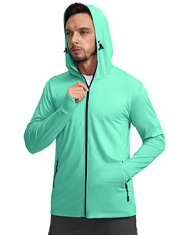 Sejuani Men's UPF 50+ Light Jacket Full Zip Sun Protection Hoodie Long Sleeve Sun Shirts for Men Hiking Fishing Zip Pockets