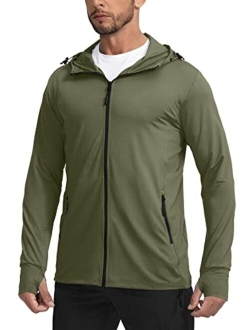 Sejuani Men's UPF 50+ Light Jacket Full Zip Sun Protection Hoodie Long Sleeve Sun Shirts for Men Hiking Fishing Zip Pockets