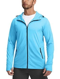 Sejuani Men's UPF 50+ Light Jacket Full Zip Sun Protection Hoodie Long Sleeve Sun Shirts for Men Hiking Fishing Zip Pockets