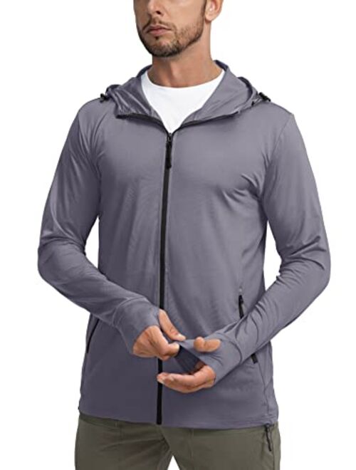 Sejuani Men's UPF 50+ Light Jacket Full Zip Sun Protection Hoodie Long Sleeve Sun Shirts for Men Hiking Fishing Zip Pockets