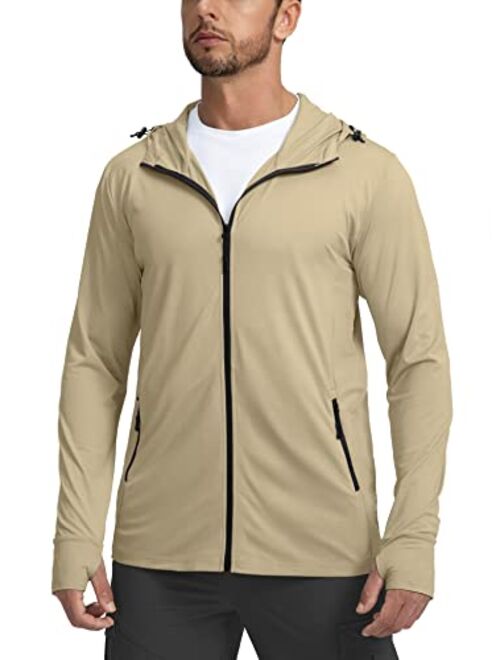 Sejuani Men's UPF 50+ Light Jacket Full Zip Sun Protection Hoodie Long Sleeve Sun Shirts for Men Hiking Fishing Zip Pockets