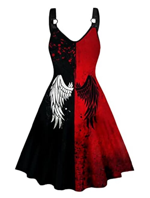 DRESSFO Women's 2023 Gothic Dress Punk Spaghetti Strap Dress Retro Empire Waist Dress Vintage Lace Up 1950s Dresses