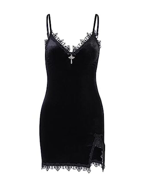 Tsmnzmu Lace Mini Sleeveless Dress Black Lace Draped Bodycon Gothic Summer Dress Gothic Vintage Goth Dresses