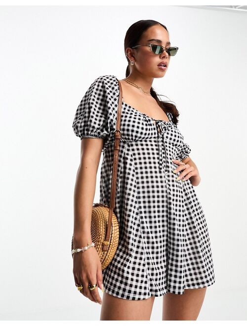 ASOS DESIGN 90s jersey flippy romper in mono gingham