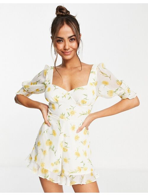 Miss Selfridge chiffon bust detail romper in sunflower