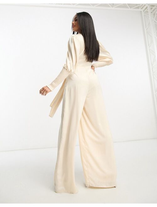 Collective The Label exclusive plunge front wide leg jumpsuit in oyster