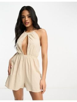 keyhole beach romper in natural