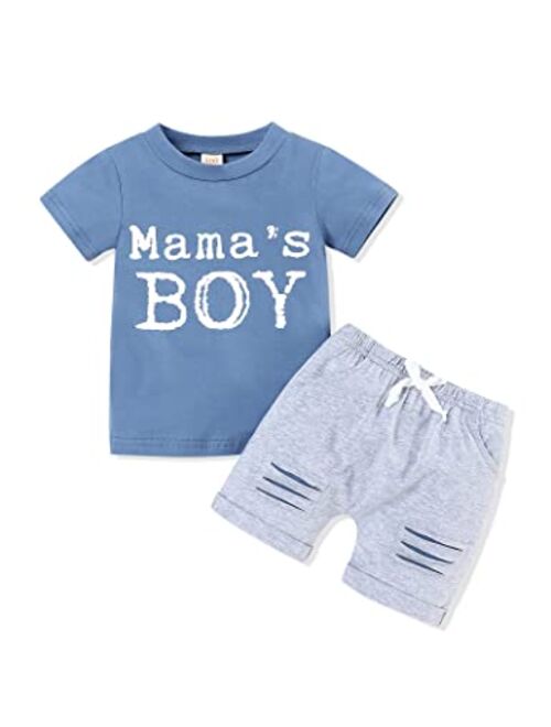 bilison Toddler Baby Boy Clothes Wild Boy Letter Print Splicing T-Shirt Top+ Ripped Shorts 2PC Boy Summer Outfits