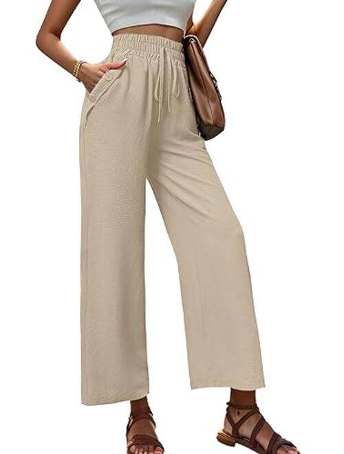 Heymoments Women's Wide Leg Lounge Pants with Pockets Lightweight High Waisted Adjustable Tie Knot Loose Trousers