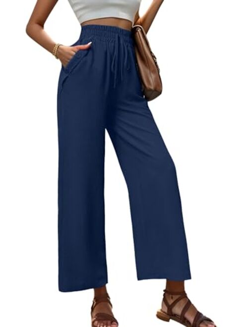 Heymoments Women's Wide Leg Lounge Pants with Pockets Lightweight High Waisted Adjustable Tie Knot Loose Trousers