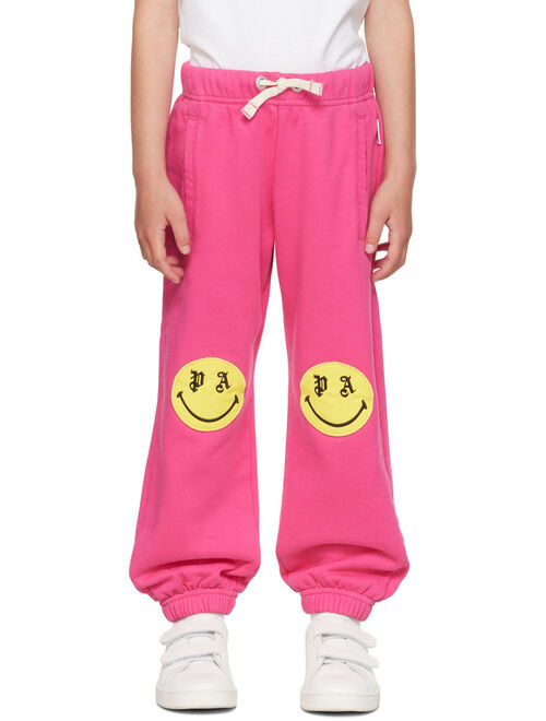 Palm Angels Kids Pink Embroidered Sweatpants