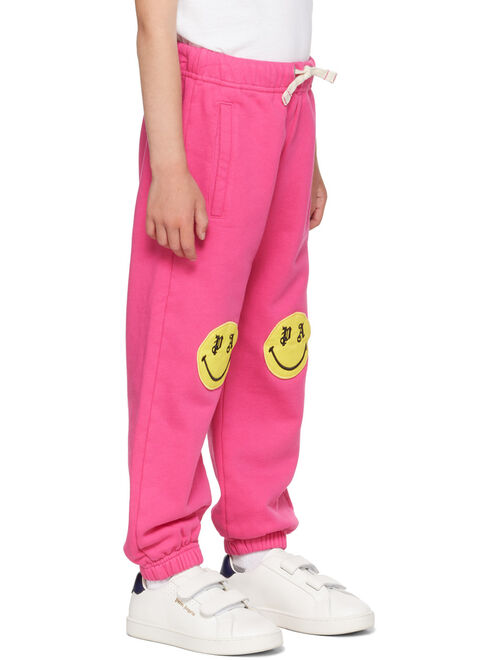 Palm Angels Kids Pink Embroidered Sweatpants