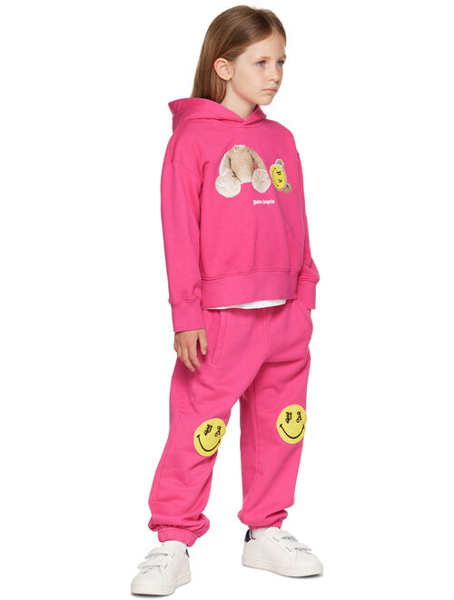 Palm Angels Kids Pink Embroidered Sweatpants