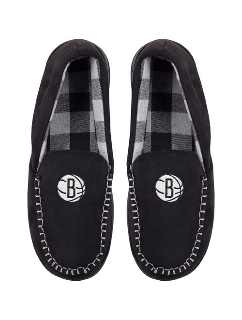 Men's FOCO Brooklyn Nets Team Logo Flannel Moccasin Slippers