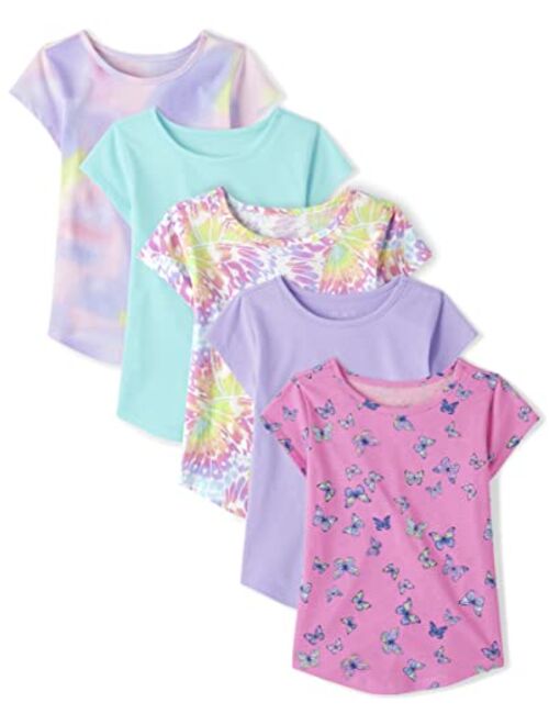 The Children's Place Girls' Short Sleeve Graphic High Low Top 5 Pack