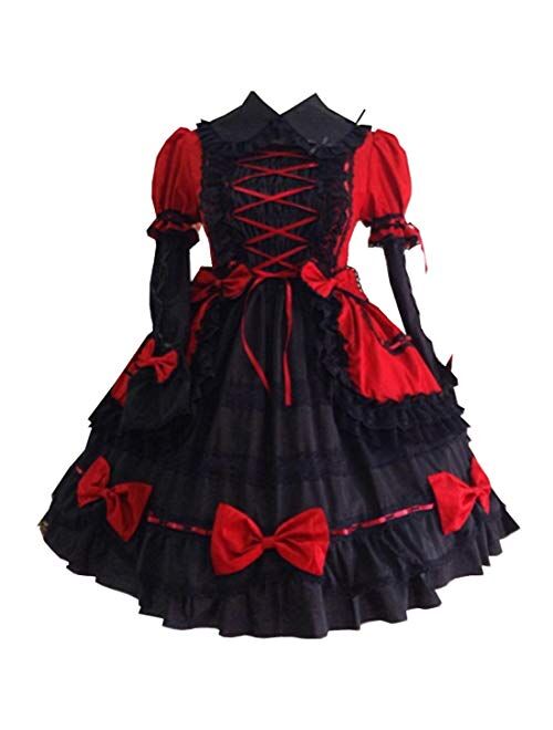 I-Youth Womens Gothic Lolita Dress Maid Princess Ruffles Skirts Bowknot Anime Party Cosplay Costumes