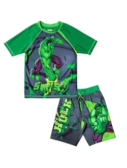 Avengers Hulk Spider-Man Boys Rash Guard and Swim Trunks Outfit Set Toddler to Big Kid