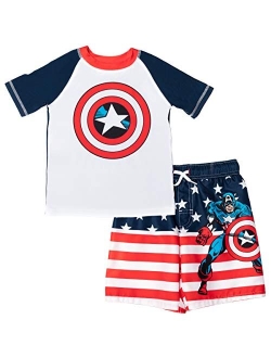 Avengers Hulk Spider-Man Boys Rash Guard and Swim Trunks Outfit Set Toddler to Big Kid