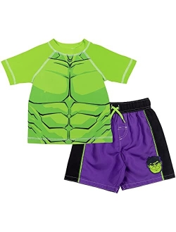 Avengers Hulk Spider-Man Boys Rash Guard and Swim Trunks Outfit Set Toddler to Big Kid