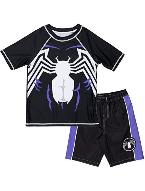 Marvel Avengers Hulk Spider-Man Boys Rash Guard and Swim Trunks Outfit Set Toddler to Big Kid