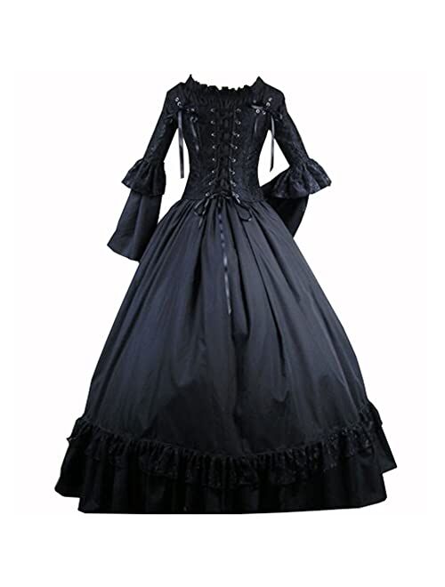 Tumknow Women Black Gothic Victorian Dress Halloween Cosplay Costume Renaissance Dark Queen Dress Ball Gown