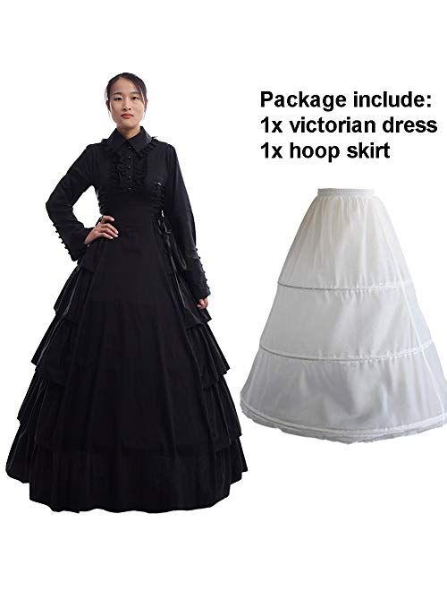 GRACEART Black Victorian Dress Renaissance Ball Gown Fancy Dress Costume (dress with hoop skirt)