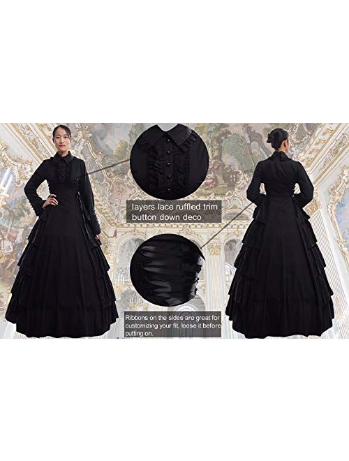 GRACEART Black Victorian Dress Renaissance Ball Gown Fancy Dress Costume (dress with hoop skirt)