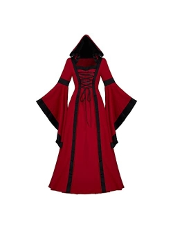 CosplayDiy Women's Gothic Victorian Witch Vampire Dress Medieval Renaissance Hooded Dress Trumpet Sleeves Cosplay Gown Dress