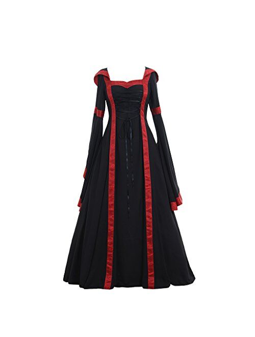 CosplayDiy Women's Gothic Victorian Witch Vampire Dress Medieval Renaissance Hooded Dress Trumpet Sleeves Cosplay Gown Dress