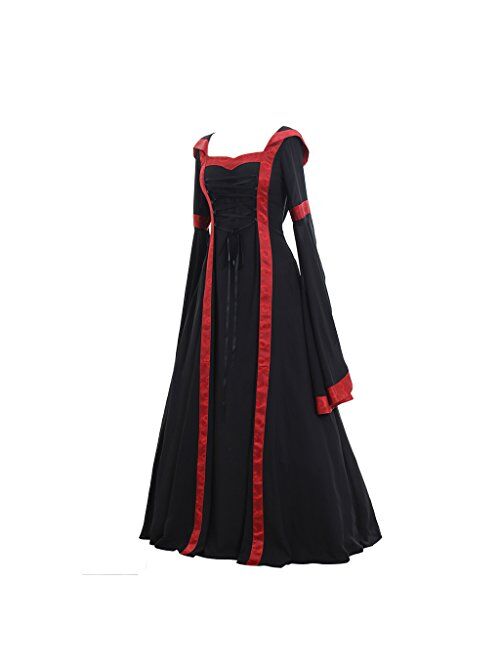 CosplayDiy Women's Gothic Victorian Witch Vampire Dress Medieval Renaissance Hooded Dress Trumpet Sleeves Cosplay Gown Dress