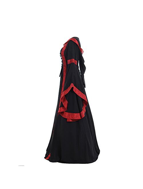 CosplayDiy Women's Gothic Victorian Witch Vampire Dress Medieval Renaissance Hooded Dress Trumpet Sleeves Cosplay Gown Dress