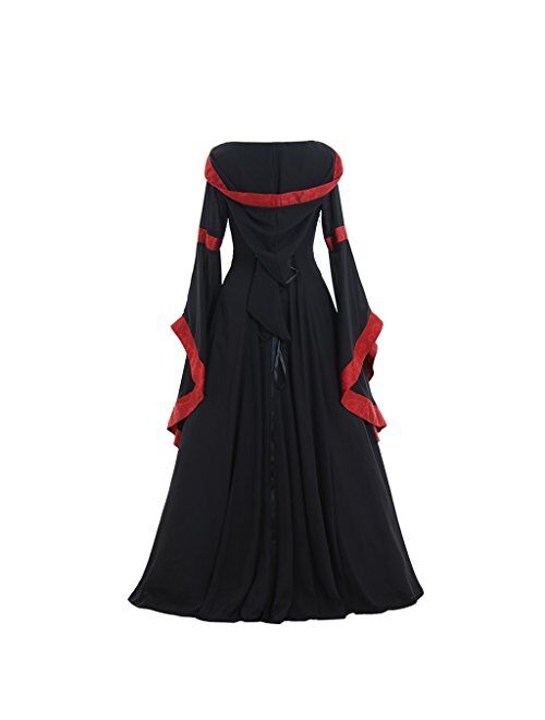 CosplayDiy Women's Gothic Victorian Witch Vampire Dress Medieval Renaissance Hooded Dress Trumpet Sleeves Cosplay Gown Dress