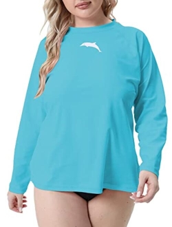 Halcurt Womens Plus Size Long Sleeve Rash Guard Loose Fit Swim Shirt Upf50+ Sun Protection Swimsuit Top