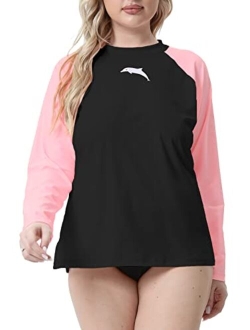 Halcurt Womens Plus Size Long Sleeve Rash Guard Loose Fit Swim Shirt Upf50+ Sun Protection Swimsuit Top