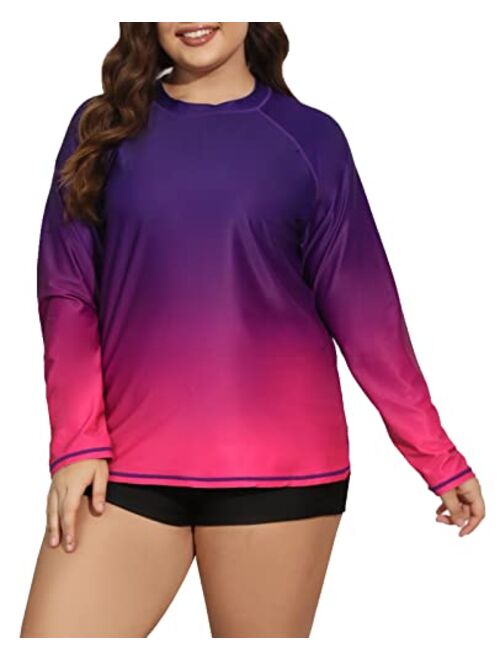 Halcurt Womens Plus Size Long Sleeve Rash Guard Loose Fit Swim Shirt Upf50+ Sun Protection Swimsuit Top