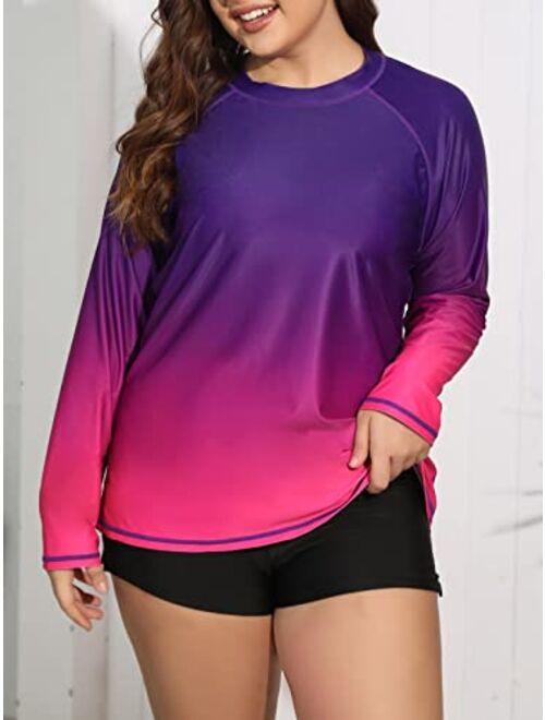 Halcurt Womens Plus Size Long Sleeve Rash Guard Loose Fit Swim Shirt Upf50+ Sun Protection Swimsuit Top