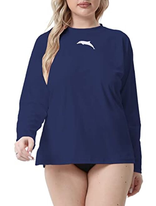 Halcurt Womens Plus Size Long Sleeve Rash Guard Loose Fit Swim Shirt Upf50+ Sun Protection Swimsuit Top