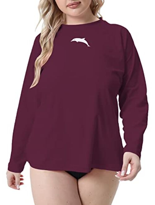 Halcurt Womens Plus Size Long Sleeve Rash Guard Loose Fit Swim Shirt Upf50+ Sun Protection Swimsuit Top