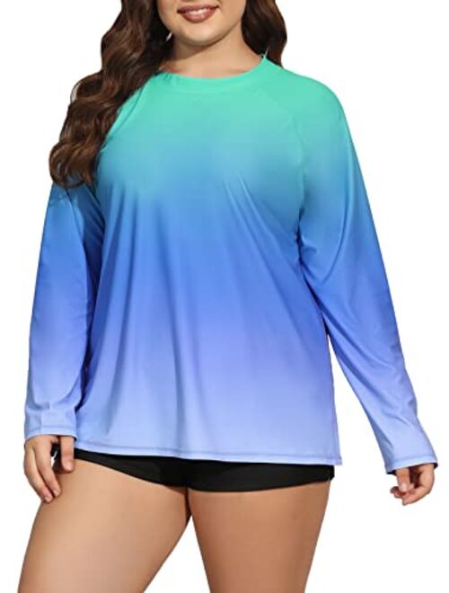 Halcurt Womens Plus Size Long Sleeve Rash Guard Loose Fit Swim Shirt Upf50+ Sun Protection Swimsuit Top