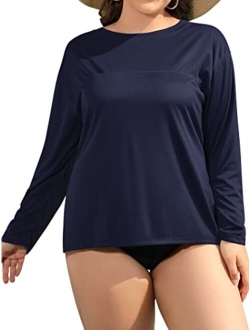 ATTRACO Womens Plus Size Rash Guard Long Sleeve Swim Shirts UPF 50+ Sun Protection Top