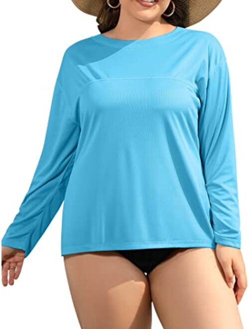 ATTRACO Womens Plus Size Rash Guard Long Sleeve Swim Shirts UPF 50+ Sun Protection Top