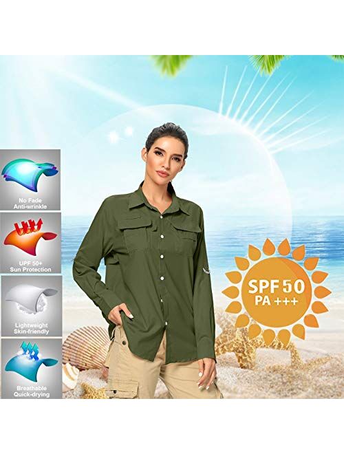 Jessie Kidden Women's UPF 50+ UV Sun Protection Safari Shirt, Long Sleeve Outdoor Cool Quick Dry Fishing Hiking Gardening Shirts