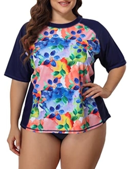 ATTRACO Plus Size Rash Guard for Women Short Sleeve UPF 50 Swim Shirt Floral Print