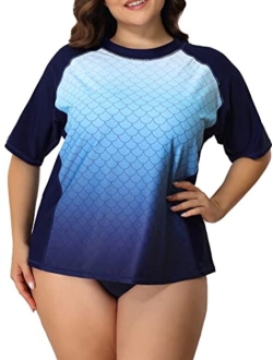 ATTRACO Plus Size Rash Guard for Women Short Sleeve UPF 50 Swim Shirt Floral Print