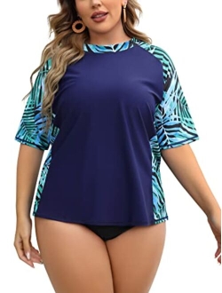 ATTRACO Plus Size Rash Guard for Women Short Sleeve UPF 50 Swim Shirt Floral Print