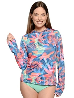 INGEAR Long Sleeve Loose Rash Guard with Hood Sun Shirt Women Beach Coverup UV Sun Protection Shirt Quick Dry Hoodie