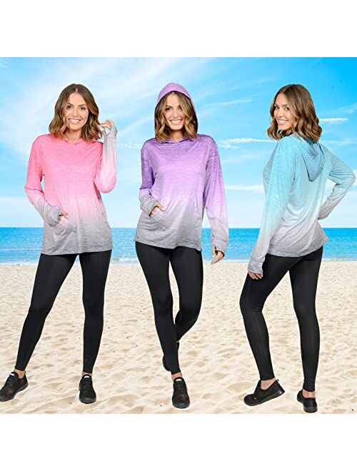 INGEAR Long Sleeve Loose Rash Guard with Hood Sun Shirt Women Beach Coverup UV Sun Protection Shirt Quick Dry Hoodie